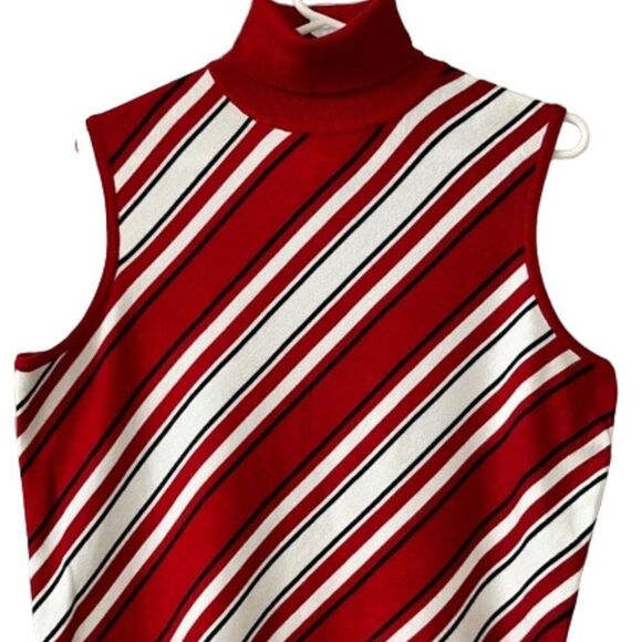 FINAL PRICE Worthington Striped Sleeveless Knit Turtleneck Top Size Large - Picture 2 of 7